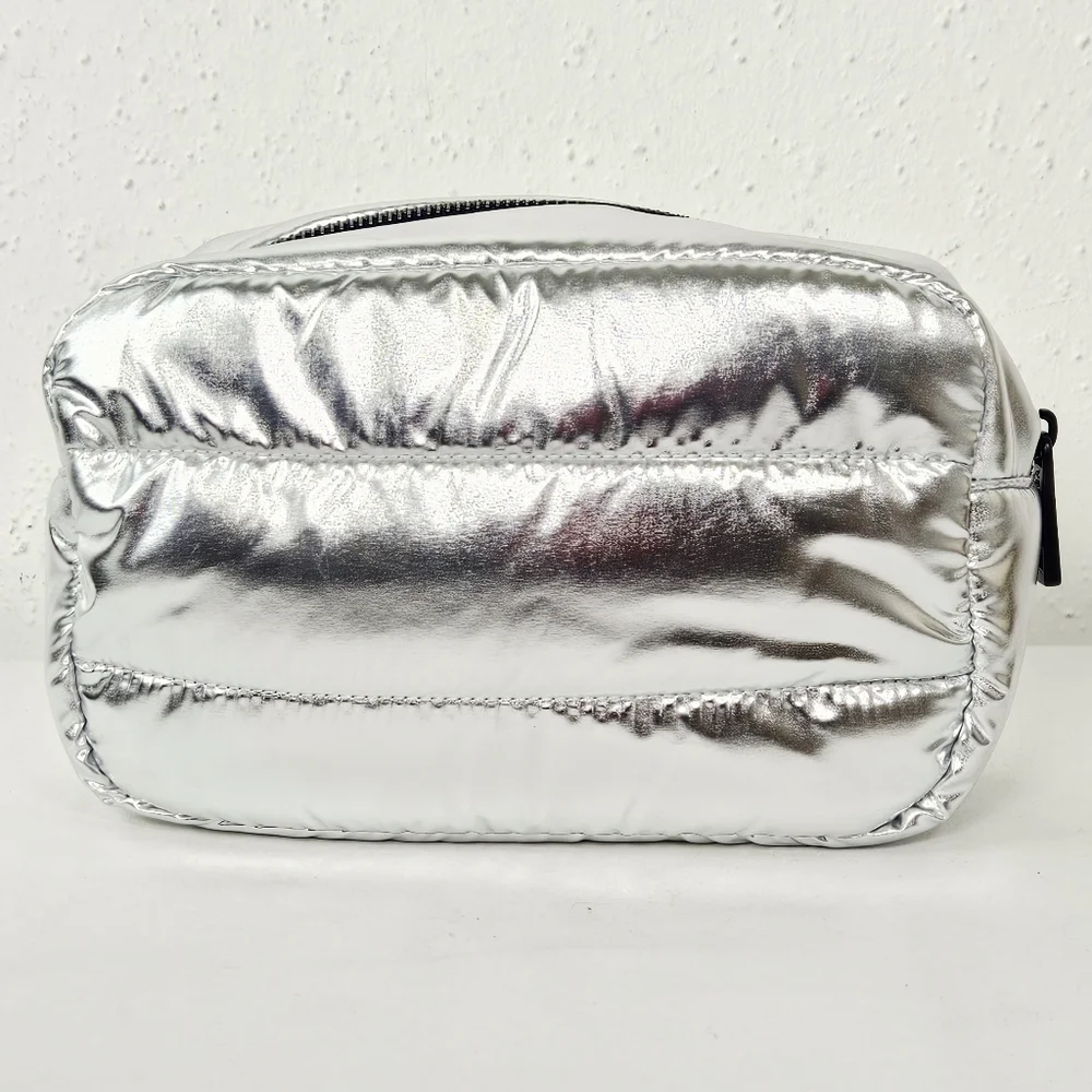 Moncler Parfums Metallic Silver Quilted Cosmetic Travel Pouch GWP NWOT